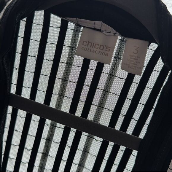 Chicos Tuxedo Style Sheer Dress Jacket Black White 3 16 XL - Picture 3 of 8